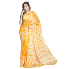 Ada Exclusive Handcrafted Yellow Faux Georgette Saree With Blouse 